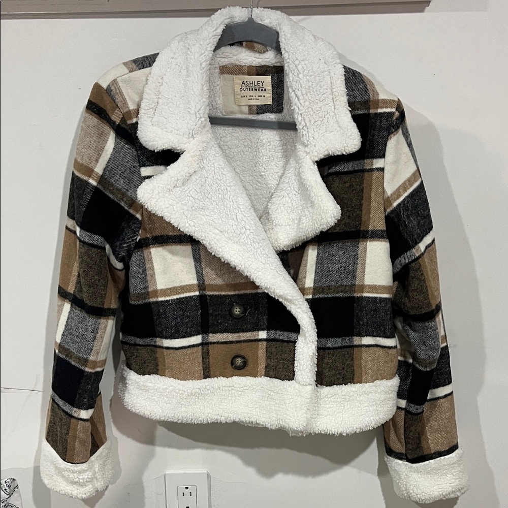 Ashley Stewart Plaid Sweater - Black, White, Brown